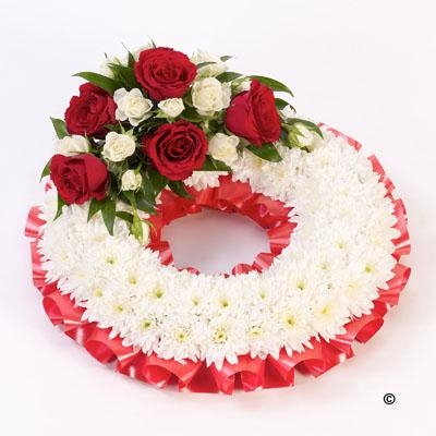 Traditional Wreath   White and Red